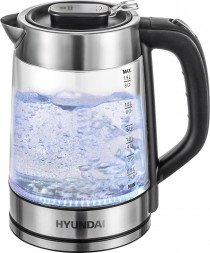 Чайник HYUNDAI HYK-G4015 1.7л. 2200Вт черный/серебристый (стекло)