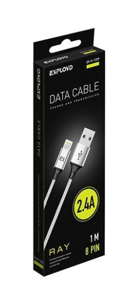 Дата-кабель EXPLOYD EX-K-1209 Дата-кабель USB - 8 Pin 1.0М 2.4А RAY круглый нейлон серебро