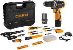 Дрель-шуруповерт DEKO Banger 12V Li-Ion + набор инструмента 93 предмета, 2х2.0 Ач 063-4168