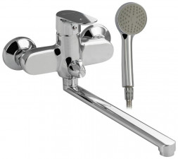 Смеситель для ванны SENATOR 4670 Смеситель в ванную с длинным, плоским изливом, шаровый с дивертором м/к на корпусе