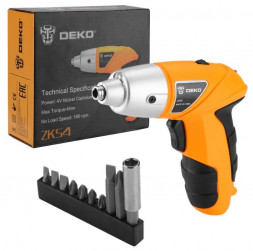 Аккумуляторная отвертка DEKO ZKS4, 4В, 0.6 Ач, з/у с набором оснастки 10 шт, 4 Нм 063-4113