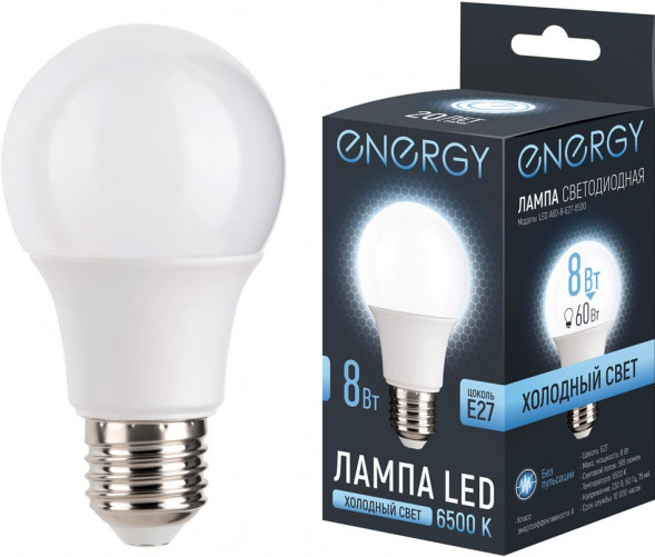 Лампа светодиодная ENERGY LED А60-8-E27-6500 (109306)