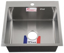 Кухонная мойка GFFRANK 50502 Мойка врезная 50х50 см, толщина 2,0 х 0,6 мм, глубина 200 мм + большой сифон с переливом зливом, шаровый