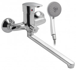 Смеситель для ванны САТУРН 48010 Смеситель в ванную длинный нос с дивертором на корпусе, шаровый 40 мм