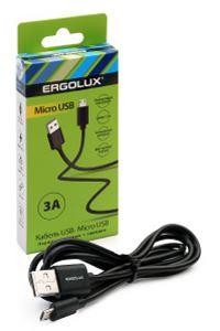 Кабель ERGOLUX (15093) ELX-CDC01-C02 (Кабель USB-Micro USB, 3А, 1,2м, Черный, Зарядка+Передача данных, Коробка)