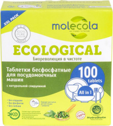 таблетки для посудомоечных машин MOLECOLA Экологичные таблетки для посудомоечных машин Спирулина 100 шт, 71102