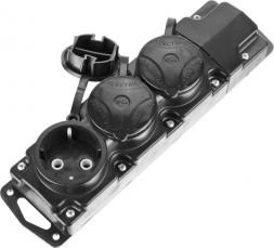 Колодка для удлинителя СИБИН Колодка для удлинителя, 3 гнезда, заземление, защитные крышки, IP44, макс мощность 3500Вт 55114-3