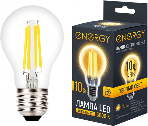 Лампа светодиодная ENERGY LED А60F-10-E27-3000 (109313)