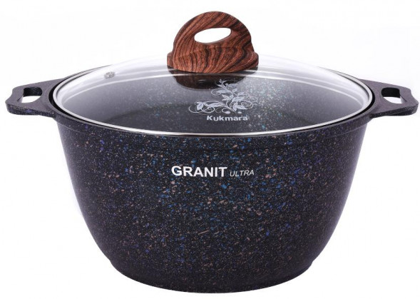 Кастрюля KUKMARA кгг42а а/пр литая 4,0л стекл/кр Granit ultra blue