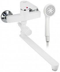 Смеситель для ванны BRIMIX 562 Смеситель в ванную, длинный излив, шаровый, из высокопрочного пластика АБС, БЕЛЫЙ с дивертором м/к