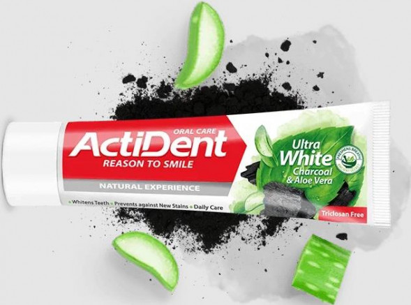 Зубная паста ACTIVE ACTIDENT Зубная паста отбеливающая Уголь и Алоэ вера Ultra White, без парабенов 100 г (512901006)
