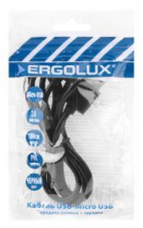 Кабель ERGOLUX (15088) ELX-CDC01P-C02 ПРОМО (Кабель USB Micro USB, 2А, 1м, Черный, Зарядка+Передача данных, Пакет )