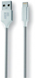 Дата-кабель Lightning AKSBERRY (6900288560019) X161 Spring Lightning 2.4A., 1м в металлической оплетке, серебристый