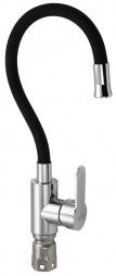 Смеситель для кухни MAGNUS 9265 Смеситель кухонный ХРОМ, гибкий гусак ЧЁРНЫЙ, из нерж. стали марка 304