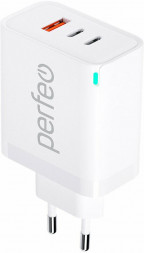 Сетевое зарядное устройство PERFEO (I4655) USB-A+2xTYPE-C, GaN, 65W, белый