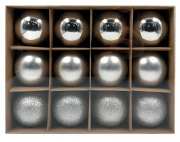 Набор ёлочных шаров WINTER GLADE Набор ёлочных шаров, пластик, 8 см, 12 шт, серебряный микс, 8012G002