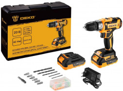 Аккумуляторная дрель-шуруповерт DEKO GCD20DU PRO в кейсе + набор 63 инструмента для дома, 20В, 2х2.0Ач 083-1040