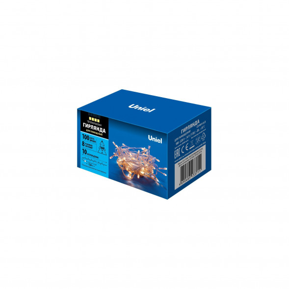 Электрогирлянда UNIEL (UL-00008407) ULD-S1000-100/DGA WARM WHITE IP20 10м. 100 светодиодов. Теплый белый свет.