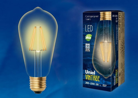 Лампы светодиодные VINTAGE UNIEL (UL-00002360) LED-ST64-5W/GOLDEN/E27 GLV22GO