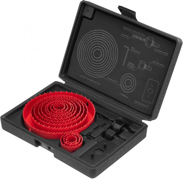 Набор коронок MATRIX Набор кольцевых пил по дереву, 19-127 мм, 12 предм.// MATRIX Набор кольцевых пил по дереву, 19-127 мм, 12 предм.//