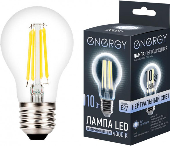 Лампа светодиодная ENERGY LED А60F-10-E27-4000 (109314)