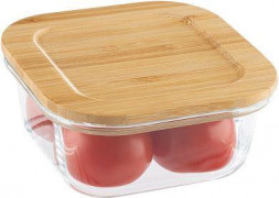 LEONORD Контейнер BAMBU, объем: 500 мл, из жаропрочного стекла с крышкой из бамбука, квадратный (106021)