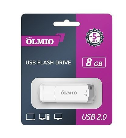 Карта памяти OLMIO U-181 USB-Flash 8GB, USB2.0 белый (42081)