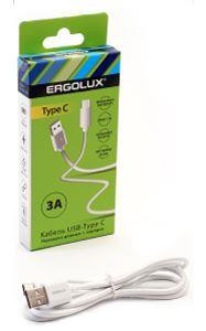 Кабель ERGOLUX (15095) ELX-CDC02-C01 (Кабель USB-Type C, 3А, 1,2м, Белый, Зарядка+Передача данных, Коробка)