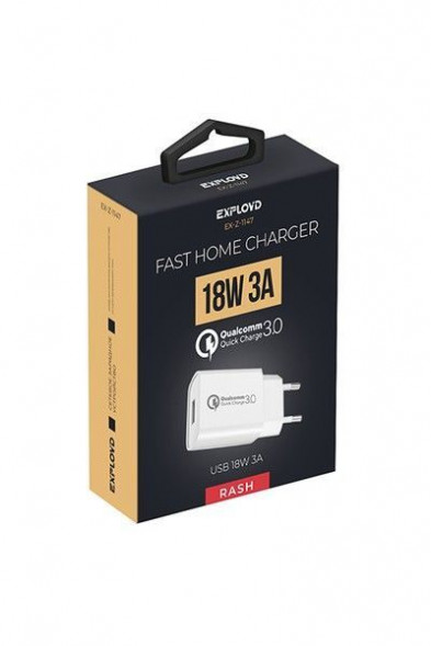 Сетевое ЗУ EXPLOYD EX-Z-1147 Сетевое ЗУ/1хUSB 3A/QC3.0/18W/белый/Rash