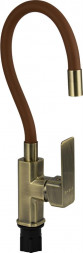 Смеситель для кухни FABIA 9658 Смеситель для кухни, шаровый, с гибким коричневым изливом, корпус квадратный, цвет БРОНЗА.