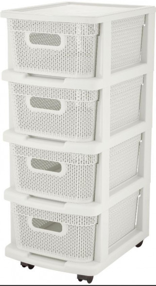 Комод KEEPLEX KL379622048 Ajur с корзинами на колесиках четырехсекционный компакт 37х30х69см белое облако