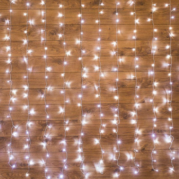 Гирлянда NEON-NIGHT (235-015) ДОЖДЬ (занавес) 1,5х1,5 м, прозрачный ПВХ, 144 LED, белый, IP20, с контроллером, не соединяется