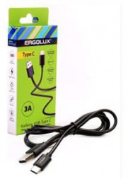 Кабель ERGOLUX (15094) ELX-CDC02-C02 (Кабель USB-Type C, 3А, 1,2м, Черный, Зарядка+Передача данных, Коробка)