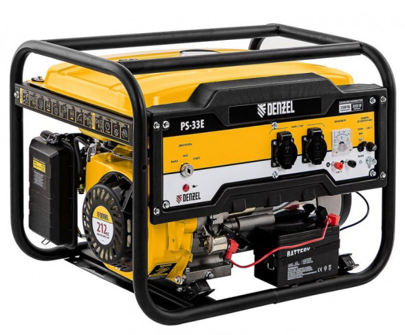Генератор бензиновый DENZEL PS-33E Генератор бензиновый, 3.3 кВт, 230В, 15 л, электростартер 94537