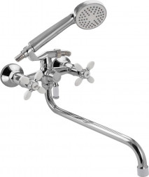 Смеситель для ванны СЕРП и МОЛОТ 3705 Смеситель в ванную длинный нос ,с белыми вставками, металлокерамика с шаровым пере