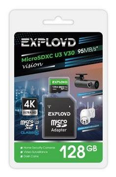 Карта памяти EXPLOYD MicroSDXC 128GB Class 10 (U3) V30 Vision+ адаптер SD (95 MB/s)