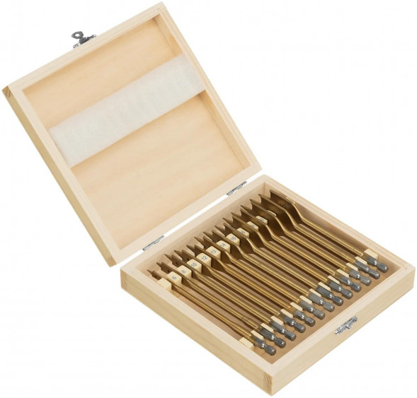 Набор сверл MATRIX Набор сверл перовых по дереву, 6-8-10-12-13-14-16-18-19-20-22-24-25 мм, 13 шт., дерев. кейс// MATRIX Набор сверл перовых по дереву, 6-8-10-12-13-14-16-18-19-20-22-24-25 мм, 13 шт., дерев. кейс//