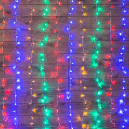 Гирлянда NEON-NIGHT (235-019) ДОЖДЬ (занавес) 1,5х1,5 м, прозрачный ПВХ, 144 LED, мультиколор, IP20, с контроллером, не соединяется