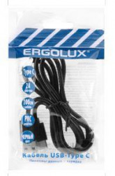 Кабель ERGOLUX (15089) ELX-CDC02P-C02 ПРОМО (Кабель USB-Type C, 2А, 1м, Черный, Зарядка+Передача данных, Пакет)