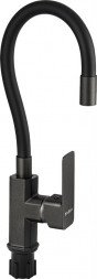 Смеситель для кухни FABIA 9657 Смеситель для кухни, шаровый, с гибким черным изливом, корпус квадратный, цвет ГРАФИТ