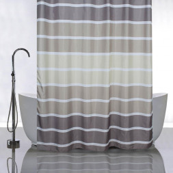 Штора для ванной САНАКС 01-03 Штора с рисунком ГОРИЗОНТАЛЬНЫЕ КОРИЧНЕВЫЕ ПОЛОСКИ, в ванную комнату, без колец-полиэст