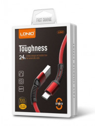 Кабель LDNIO (LD_B4462) LS63/ USB кабель Type-C/ 1m/ 2.4A/ медь: 86 жил/ красный