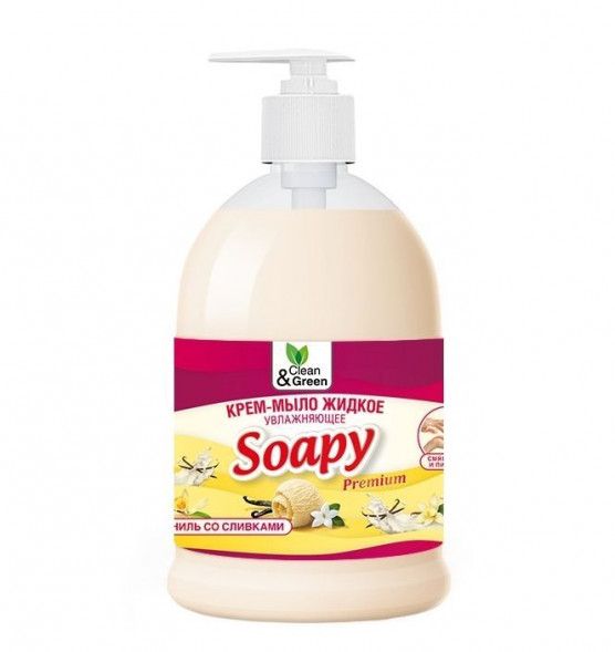 Жидкое мыло CLEAN&amp;GREEN CG8111 Крем-мыло жидкое &quot;Soapy&quot; ваниль со сливками увлажняющее с дозатором 500 мл.