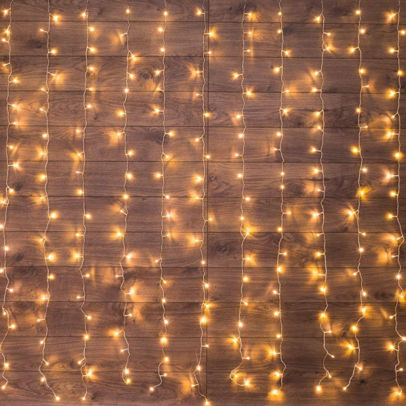 Гирлянда NEON-NIGHT (235-016) ДОЖДЬ (занавес) 1,5х1,5 м, прозрачный ПВХ, 144 LED, теплые белый, IP20, с контроллером, не соединяется