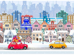 Игрушка РЫЖИЙ КОТ Алмаз. мозаика (блест.) 30х40 см. без подр., с полн. заполн. (28 цв.) Снежный город НД-5864