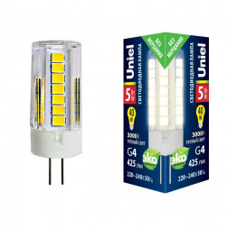 ЛАМПЫ СВЕТОДИОДНЫЕ (G4, G9, G13/T8, G5/T5) UNIEL (UL-00006744) LED-JC-220/5W/3000K/G4/CL GLZ09TR
