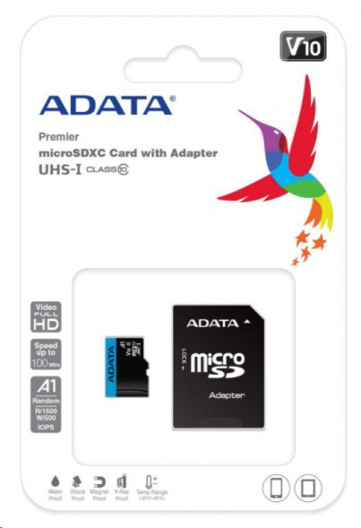 Карта памяти A-DATA 256GB MicroSDXC Premier Class10 UHS-I A1 + адаптер (AUSDX256GUICL10A1-RA1)