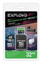 Карта памяти EXPLOYD MicroSDHC 32GB Class 10 (U1) V10 Vision + адаптер SD (95 MB/s)