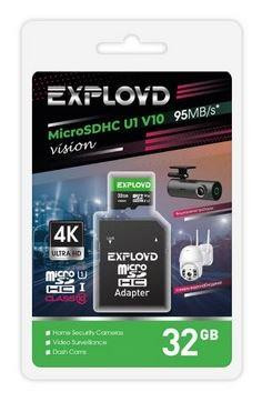 Карта памяти EXPLOYD MicroSDHC 32GB Class 10 (U1) V10 Vision + адаптер SD (95 MB/s)
