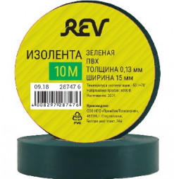 Изолента ПВХ REV 28747 6 Изолента ПВХ 0,13х15мм Зеленая 10м DIY